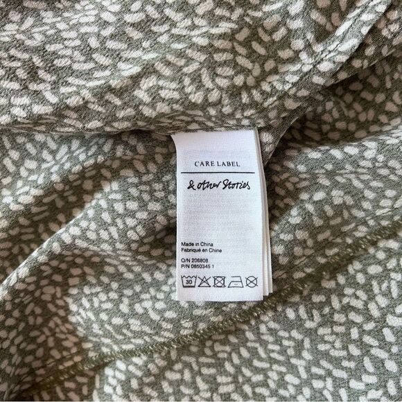 Nwt & other stories green speckled puff sleeve smocked midi dress women’s 6 - Picture 6 of 9